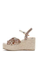Women's Gold Ankle Buckle Platform Heel Woven Sandals | Derimod