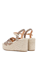 Women's Gold Ankle Buckle Platform Heel Woven Sandals | Derimod