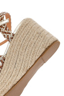 Women's Gold Ankle Buckle Platform Heel Woven Sandals | Derimod