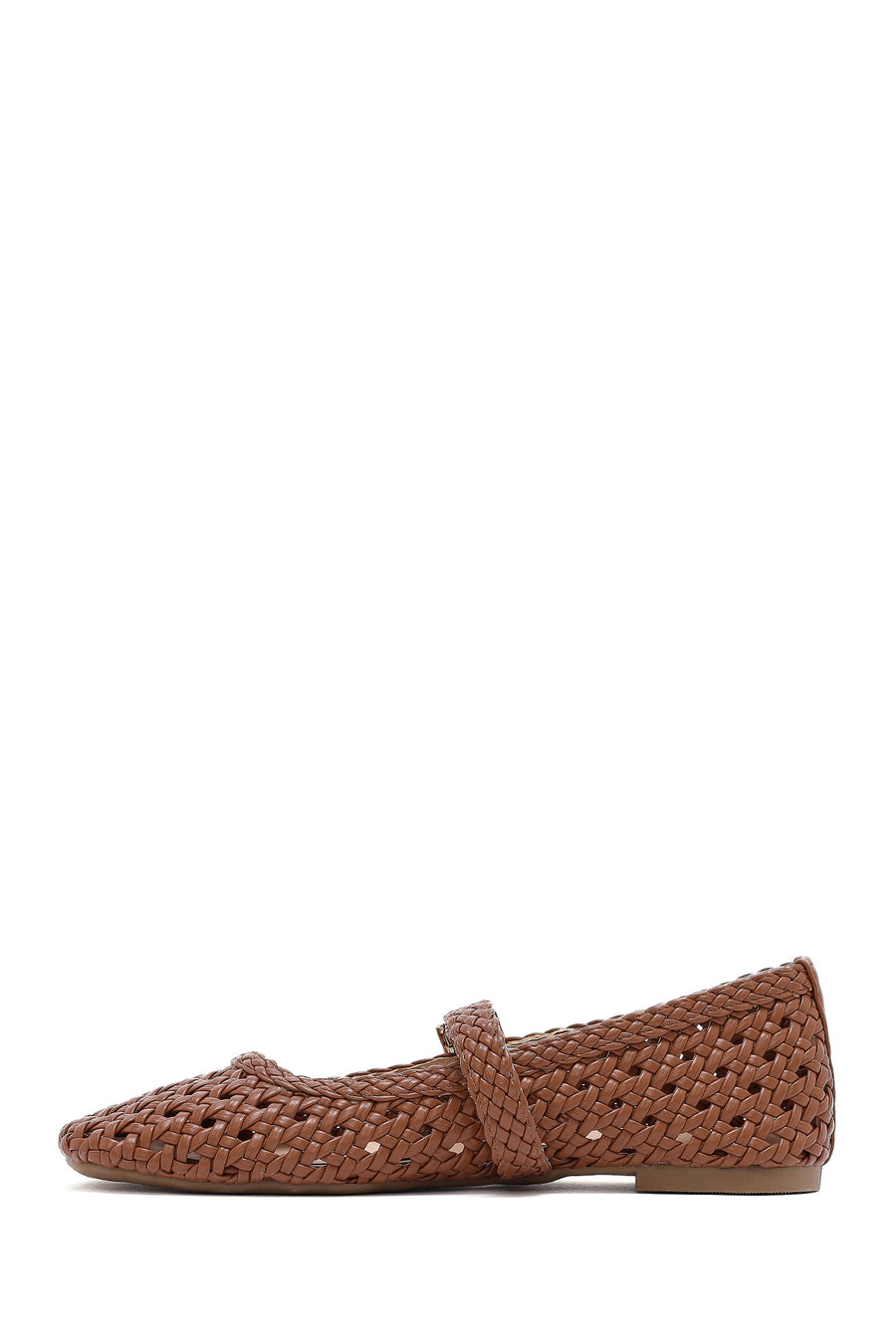 Women's Tan Buckled Braided Ballet Flats