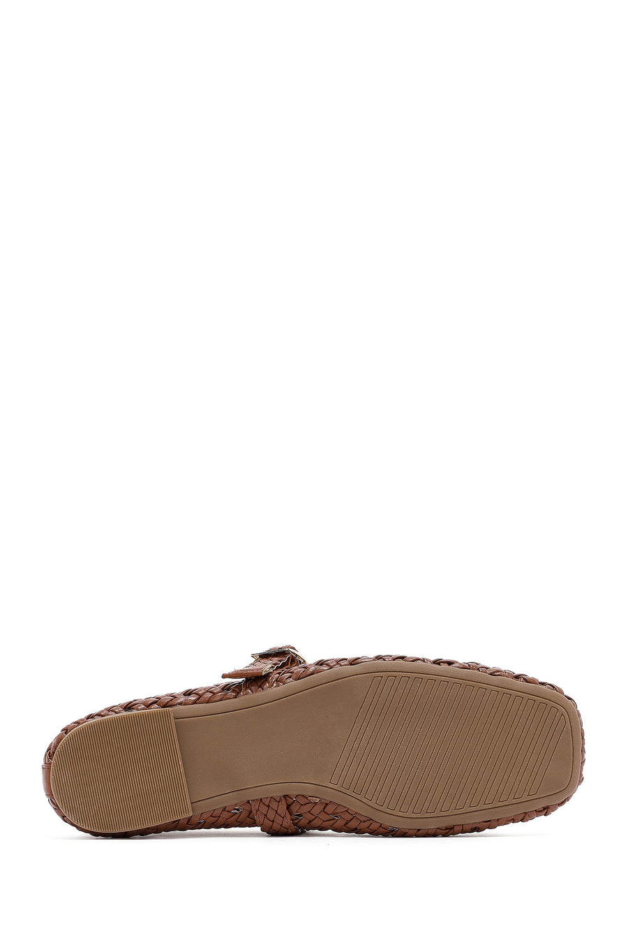 Women's Tan Buckled Braided Ballet Flats