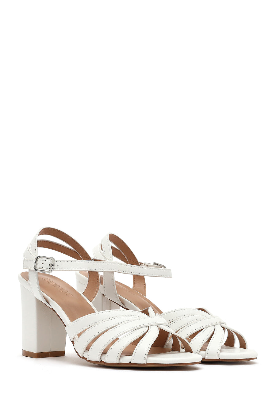 Women's White Ankle Strap Chunky Heel Sandals