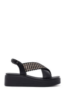 Women's Black Thick Soled Stoned Sandals | Derimod