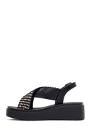 Women's Black Thick Soled Stoned Sandals | Derimod