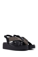 Women's Black Thick Soled Stoned Sandals | Derimod
