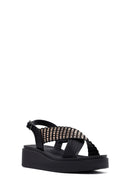 Women's Black Thick Soled Stoned Sandals | Derimod