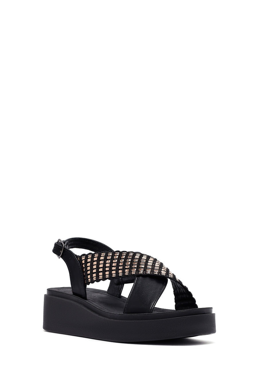 Women's Black Thick Soled Stoned Sandals