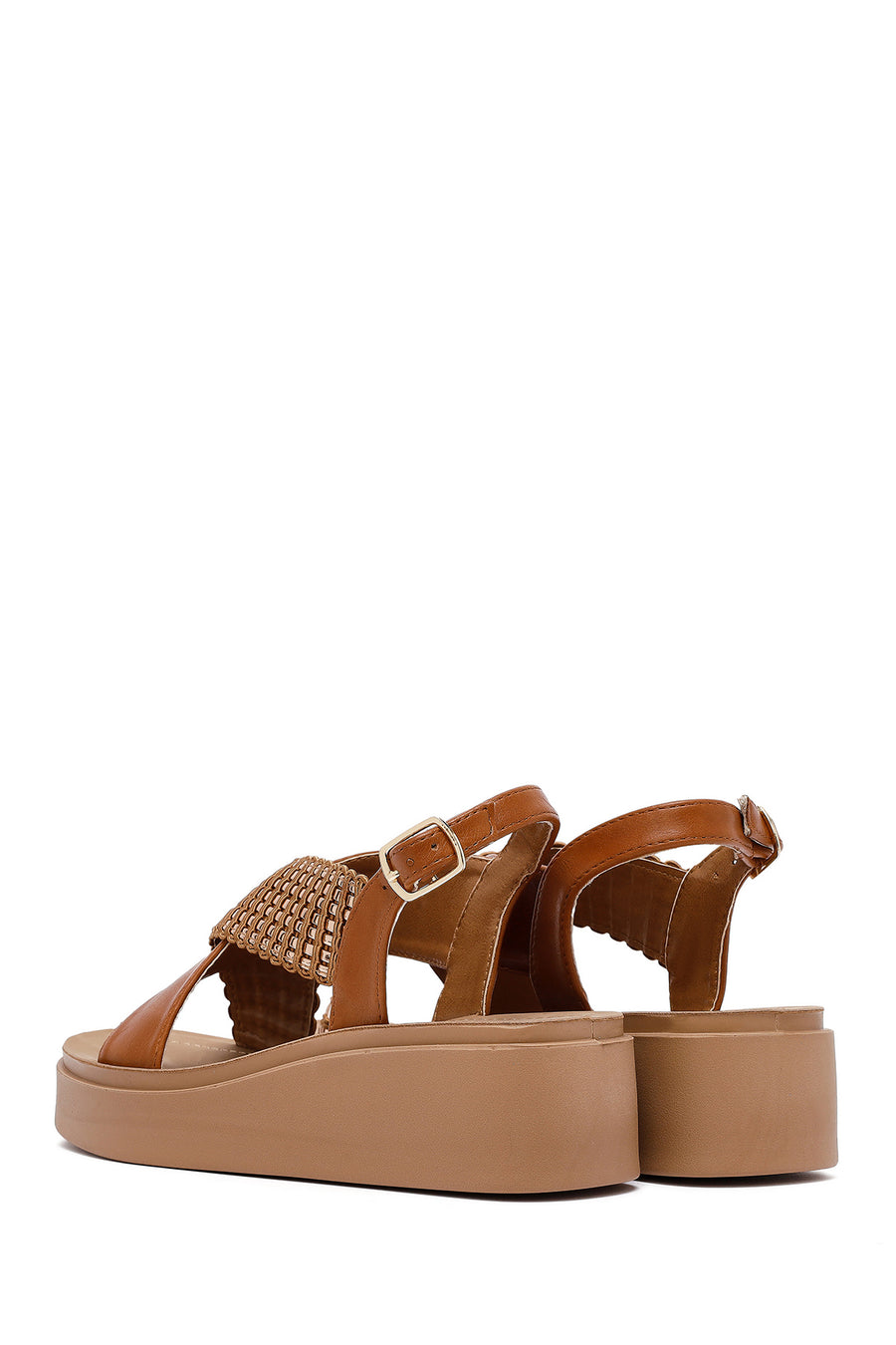 Women's Brown Thick Soled Stoned Sandals