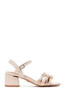 Women's Beige Ankle Buckle Thick Patent Leather Heeled Sandals | Derimod