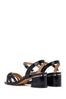 Women's Black Ankle Buckle Thick Patent Leather Heeled Sandals | Derimod