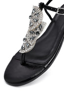 Women's Black Stone Flip Flops Sandals | Derimod