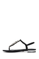 Women's Black Stone Flip Flops Sandals | Derimod