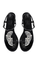 Women's Black Stone Flip Flops Sandals | Derimod