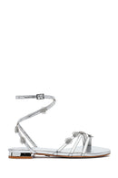 Women's Silver Anklet Buckle Stone Sandals | Derimod