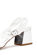 Women's White Ankle Buckle Low Heel Sandals | Derimod
