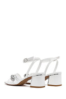 Women's White Ankle Buckle Low Heel Sandals | Derimod