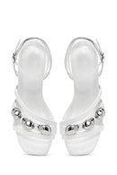 Women's White Ankle Buckle Low Heel Sandals | Derimod