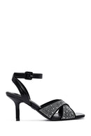 Women's Black Ankle Buckle Stoned Thin Heel Sandals | Derimod