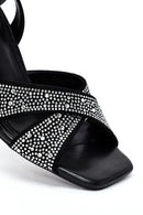 Women's Black Ankle Buckle Stoned Thin Heel Sandals | Derimod