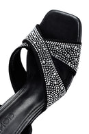 Women's Black Ankle Buckle Stoned Thin Heel Sandals | Derimod