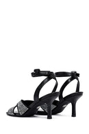 Women's Black Ankle Buckle Stoned Thin Heel Sandals | Derimod