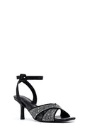 Women's Black Ankle Buckle Stoned Thin Heel Sandals | Derimod
