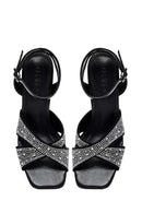 Women's Black Ankle Buckle Stoned Thin Heel Sandals | Derimod