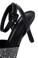 Women's Black Ankle Buckle Stoned Thin Heel Sandals | Derimod