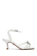 Women's White Ankle Buckle Stoned Thin Short Heeled Sandals | Derimod