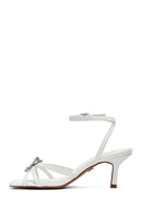 Women's White Ankle Buckle Stoned Thin Short Heeled Sandals | Derimod