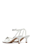 Women's White Ankle Buckle Stoned Thin Short Heeled Sandals | Derimod