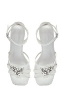 Women's White Ankle Buckle Stoned Thin Short Heeled Sandals | Derimod