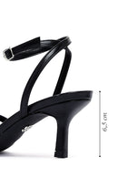 Women's Black Ankle Buckle Stoned Thin Short Heeled Sandals | Derimod