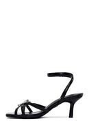 Women's Black Ankle Buckle Stoned Thin Short Heeled Sandals | Derimod