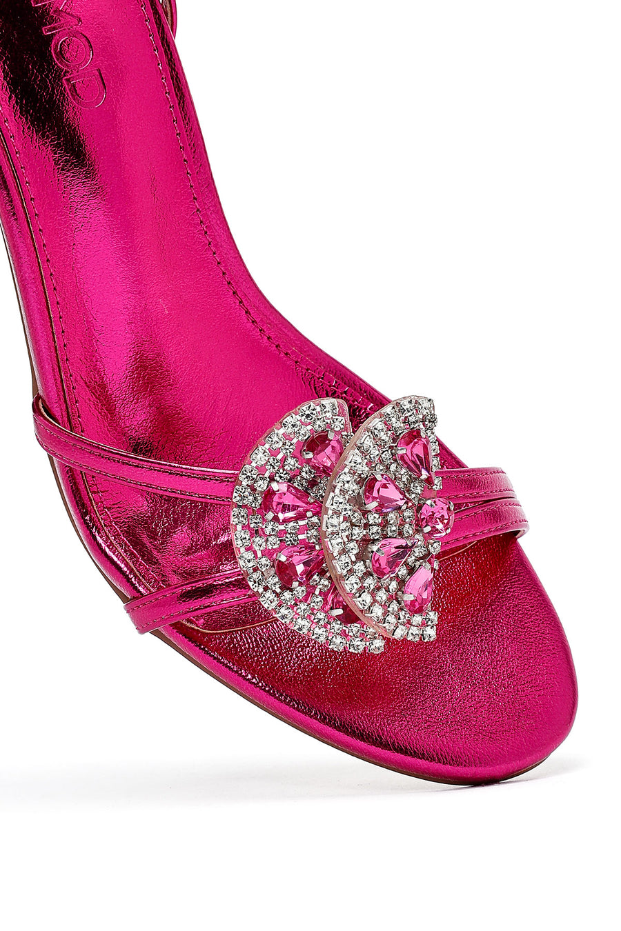 Women's Pink Ankle Buckle Stoned Thin Heel Sandals