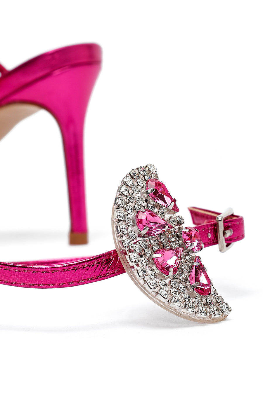 Women's Pink Ankle Buckle Stoned Thin Heel Sandals