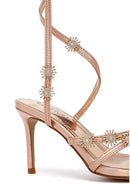 Women's Pink Ankle Buckle Stoned Metallic Thin Heel Sandals | Derimod