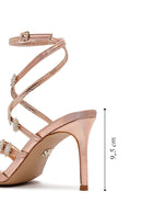 Women's Pink Ankle Buckle Stoned Metallic Thin Heel Sandals | Derimod