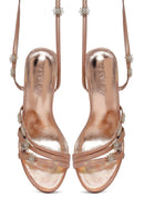 Women's Pink Ankle Buckle Stoned Metallic Thin Heel Sandals | Derimod
