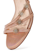Women's Pink Ankle Buckle Stoned Metallic Thin Heel Sandals | Derimod