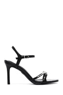 Women's Black Ankle Buckle Stoned Thin Heel Sandals | Derimod