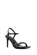 Women's Black Ankle Buckle Stoned Thin Heel Sandals | Derimod