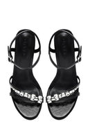 Women's Black Ankle Buckle Stoned Thin Heel Sandals | Derimod