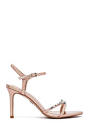 Women's Pink Ankle Buckle Stoned Thin Heel Sandals | Derimod