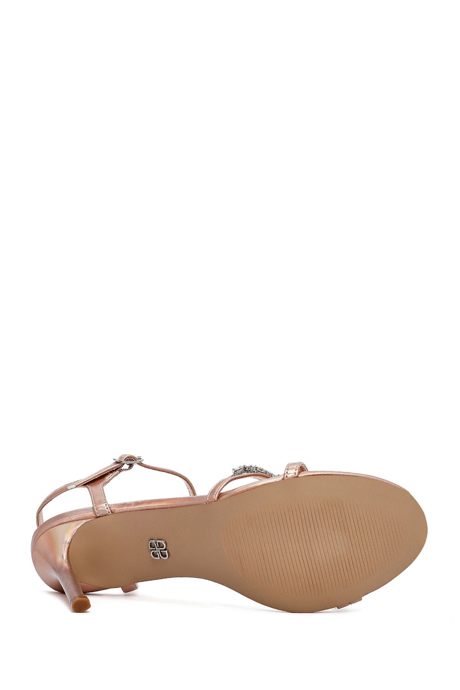 Women's Pink Ankle Buckle Stoned Thin Heel Sandals