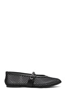 Women's Black Mesh Ballet Flats with Straps | Derimod