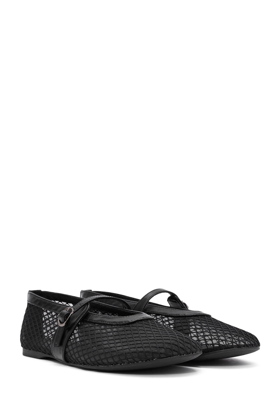 Women's Black Mesh Ballet Flats with Straps