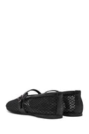 Women's Black Mesh Ballet Flats with Straps | Derimod