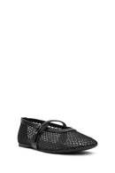 Women's Black Mesh Ballet Flats with Straps | Derimod