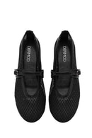 Women's Black Mesh Ballet Flats with Straps | Derimod